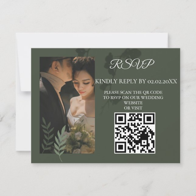 Elegant customizable olive green wedding  RSVP karte (Vorderseite)