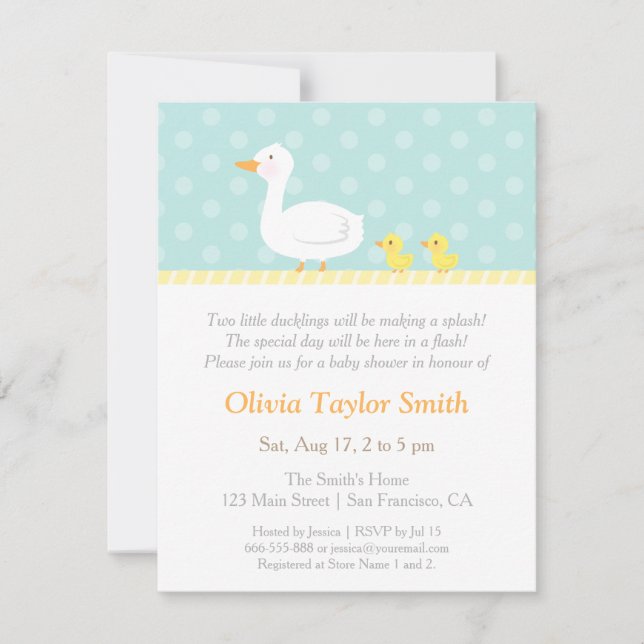 Élégant Cute Duck Twins Baby Shower Invitations (Devant)