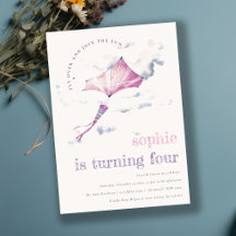 Elegant Cute Pink Flying Kite Sky Clouds Birthday