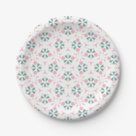 Elegant Cute Winter Green Pink Leaves Pattern Pappteller