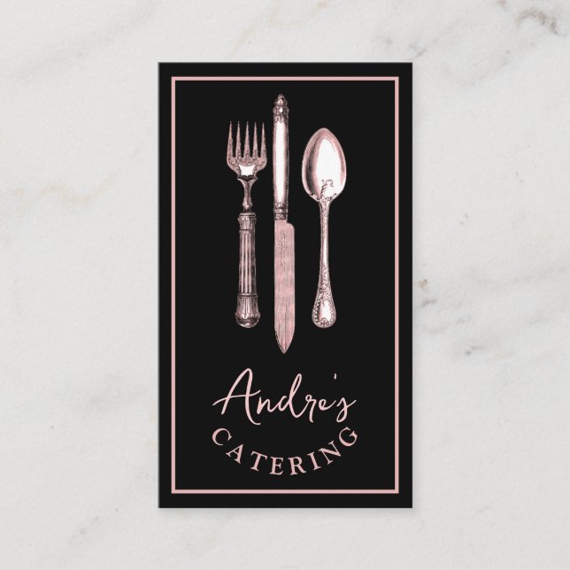 Elegant Cutlery Utensils Logo Catering Schwarz Visitenkarte (Vorderseite)