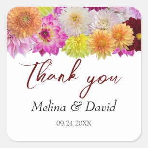 Elegant Dahlia Florals Wedding Quadratischer Aufkleber