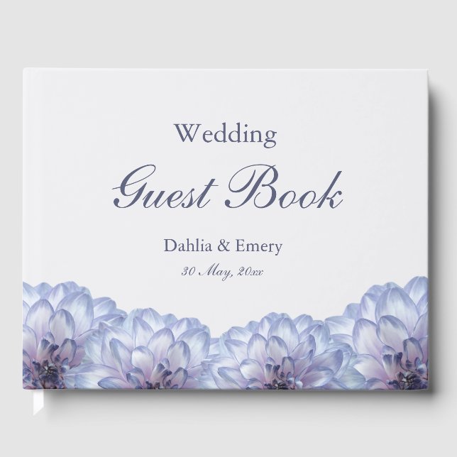 Elegant Dahlias Lilac Gray Wedding Gästebuch (Vorderseite)