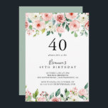 Elegant Dainty Autumn Floral 40. Geburtstag Party Einladung<br><div class="desc">Diese elegante Herbstblütenherbst-Party Einladung aus dem 40. Jahrhundert eignet sich perfekt für eine moderne Geburtstagsfeier. Die Einrichtung besteht aus illustriert rosa,  rot-weiß rosa Rosen,  von Grünblättern umgebene Bäume,  die die wunderschönen Herbstfarben noch verstärken.</div>