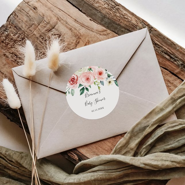 Elegant Dainty Autumn Floral Baby Shower Gefallen Runder Aufkleber (Von Creator hochgeladen)