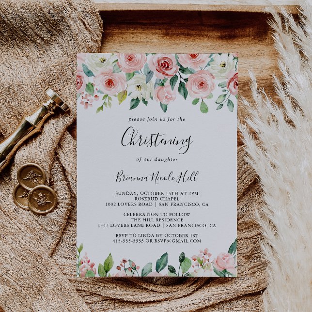Elegant Dainty Autumn floral Christening Einladung (Von Creator hochgeladen)