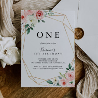 Elegant Dainty Autumn Floral Erster Geburtstag Par Einladung