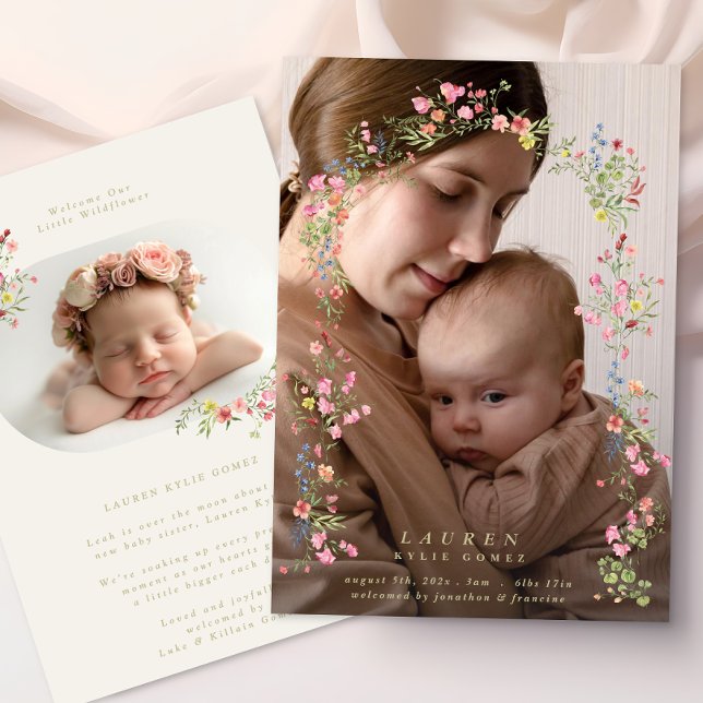 elegant dainty floral arch spring photo baby ankündigung (Von Creator hochgeladen)