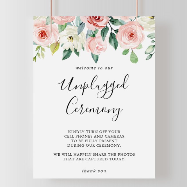 Elegant Dainty Floral Unplugged Ceremony Sign Poster (Von Creator hochgeladen)