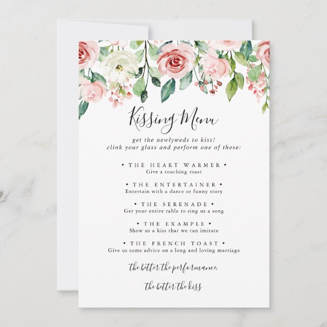 Élégant Dainty Mariage Kissing Menu Carte de jeu (Devant)