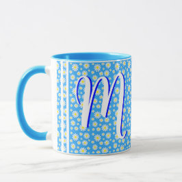 Elegant Daisies (Light Blue) Mit Monogramm Tasse