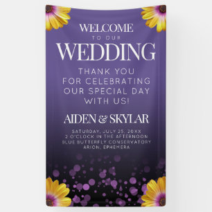 Elegant Daisies Lila Glitzer Begrüßung Banner