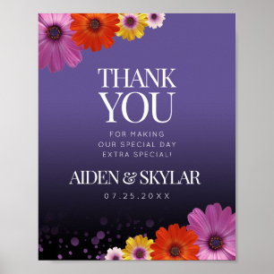 Elegant Daisies Lila Glitzer Hochzeit Vielen Dank Poster