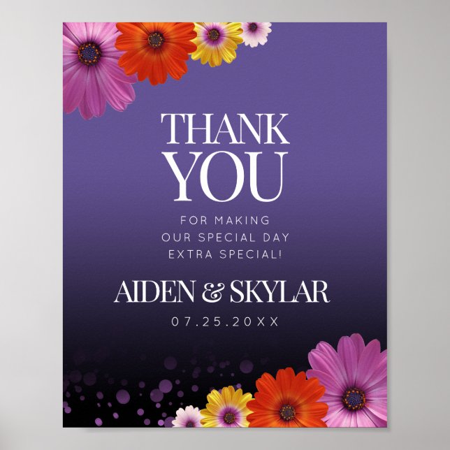 Elegant Daisies Lila Glitzer Hochzeit Vielen Dank Poster (Vorne)