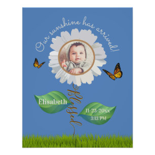 Elegant Daisy Blue Floral Niedlich Baby Foto & Nam