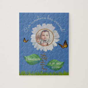 Elegant Daisy Blue Floral Niedlich Baby Foto & Nam