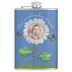 Elegant Daisy Blue Floral Niedlich Baby Foto & Nam Flachmann