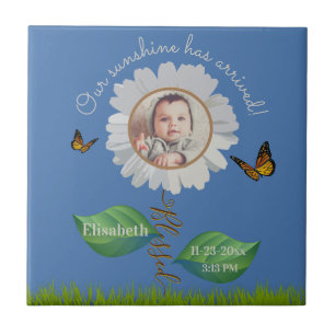 Elegant Daisy Blue Floral Niedlich Baby Foto & Nam Fliese
