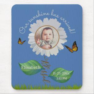 Elegant Daisy Blue Floral Niedlich Baby Foto & Nam Mousepad