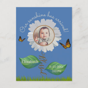 Elegant Daisy Blue Floral Niedlich Baby Foto & Nam Postkarte