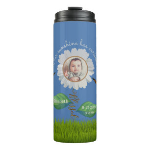 Elegant Daisy Blue Floral Niedlich Baby Foto & Nam Thermosbecher