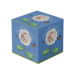Elegant Daisy Blue Floral Niedlich Baby Foto & Nam Würfel