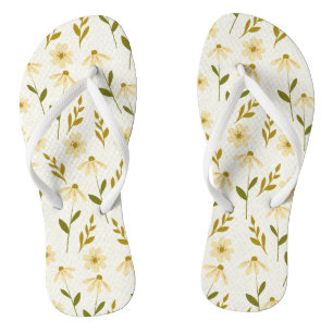 Elegant Daisy Floral Design Elfenbeingrüne Zweigst Flip Flops