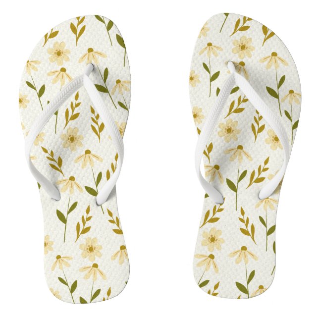 Elegant Daisy Floral Design Elfenbeingrüne Zweigst Flip Flops (Fußbett)