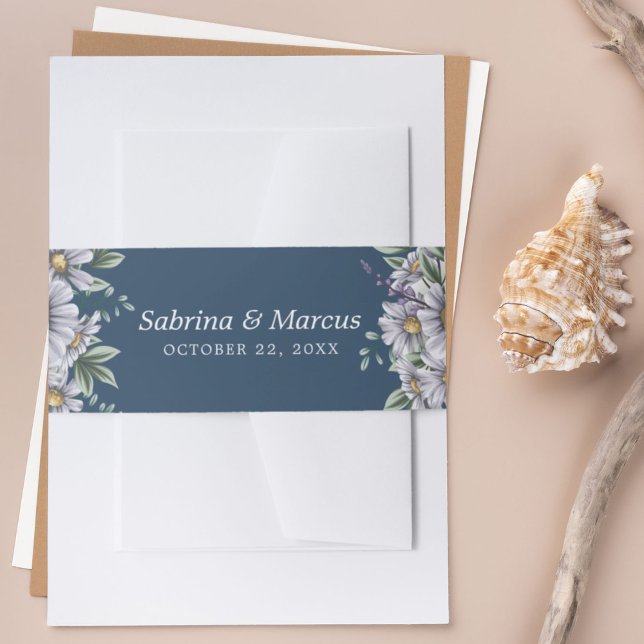 Elegant Daisy Floral Personalisiert Wedding Envelo Einladungsbanderole (Von Creator hochgeladen)