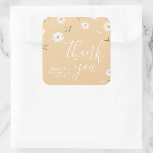 Elegant Daisy Gender Neutral Baby Shower Vielen Da Quadratischer Aufkleber (Tasche)