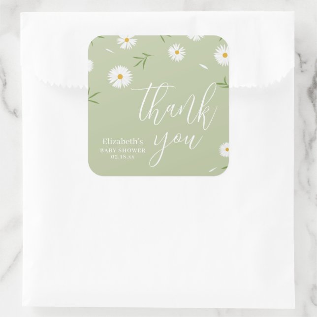 Elegant Daisy Gender Neutral Baby Shower Vielen Da Quadratischer Aufkleber (Tasche)