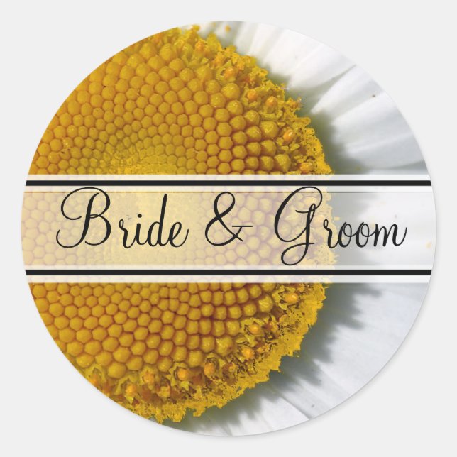 Elegant Daisy Wedding Siegel Runder Aufkleber (Vorderseite)