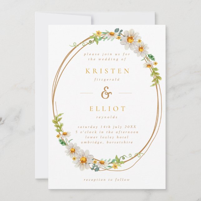 Elegant Daisy Wreath Yellow & White Wedding Invita Einladung (Vorderseite)