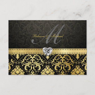 Élégant Damas noir et or avec Monogram RSVP