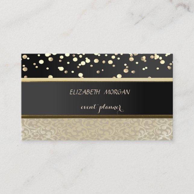 Elegant, Damas, Schwarz, Gold Confetti Visitenkarte (Vorderseite)