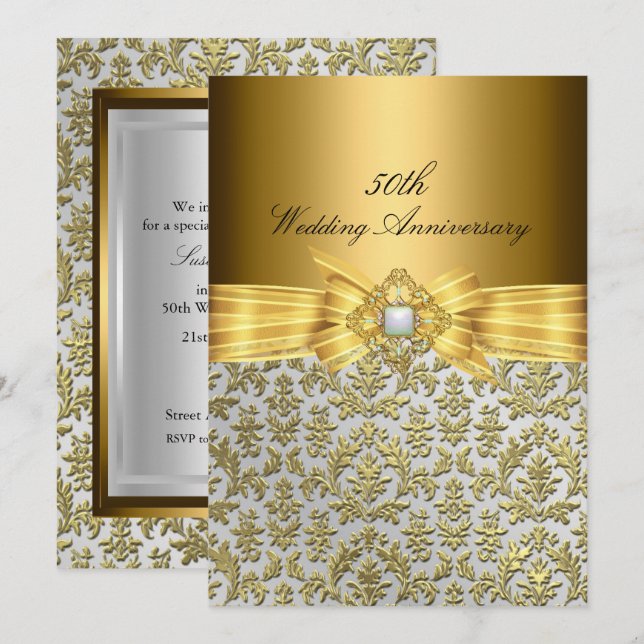 Elegant Damask 50. Hochzeitstag Einladung (Vorne/Hinten)