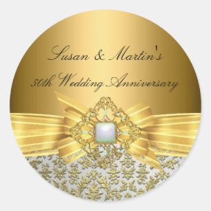 Elegant Damask 50. Hochzeitsticker Runder Aufkleber