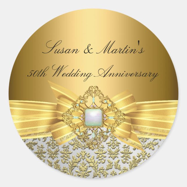 Elegant Damask 50. Hochzeitsticker Runder Aufkleber (Vorderseite)