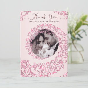 Elegant Damask Beige Wedding Danke Card