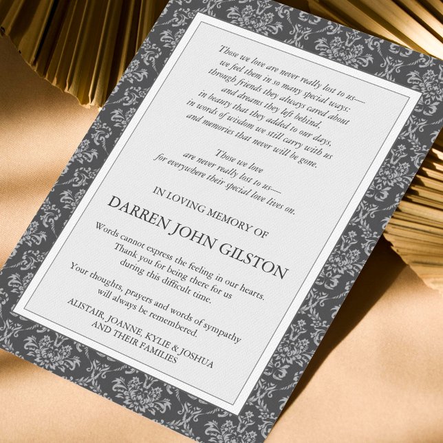 Elegant Damask Beileid Beerdigung Dankeschön Karte (Elegant Sympathy Bereavement Memorial Funeral Thank You Card)