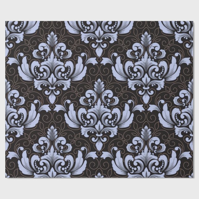 Elegant Damask blue and black wrapping paper roll Geschenkpapier (Flach)