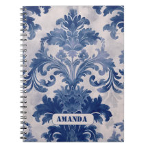 Elegant Damask Blue toile de jouy monogram