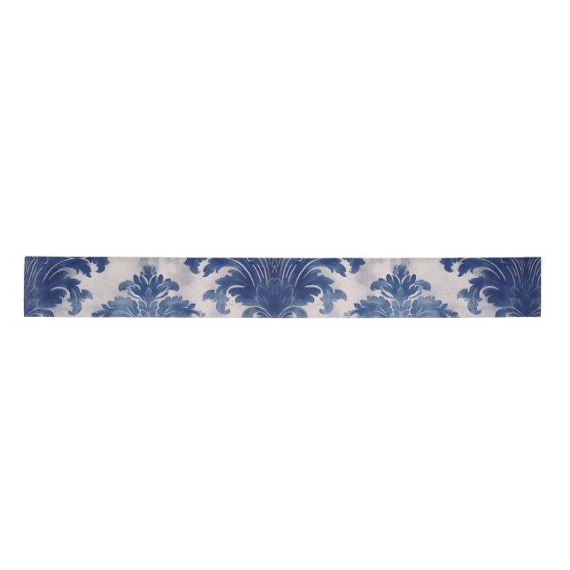Elegant Damask Blue toile de jouy monogram Satinband (Vorderseite)