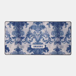 Elegant Damask Blue toile de jouy monogram Schreibtischunterlage