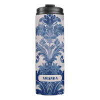 Elegant Damask Blue toile de jouy monogram