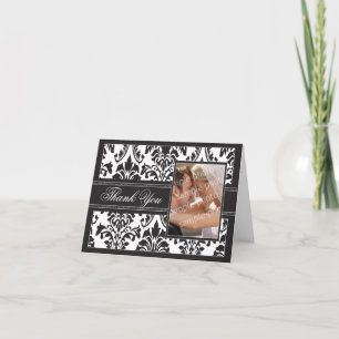 Elegant Damask Custom Danke-Card (schwarz/weiß) Dankeskarte