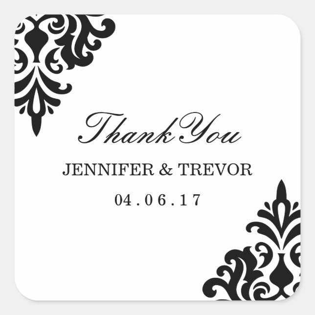Elegant Damask Danke Stickers (Vorderseite)