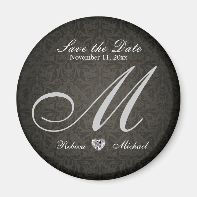 Elegant Damask Diamond Monogram Save the Date Magnet (Vorne)