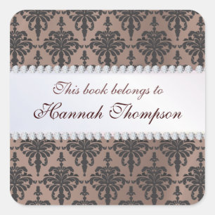 Elegant Damask Ex Libris Book Label Quadratischer Aufkleber