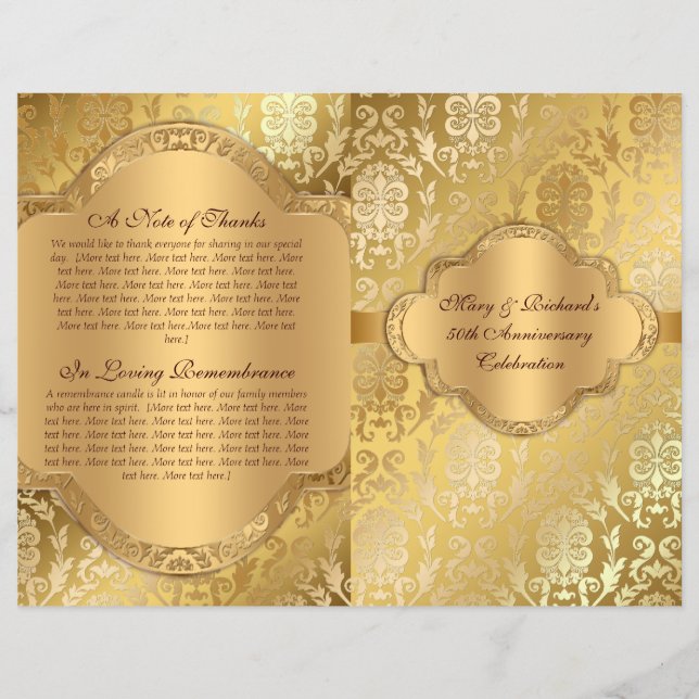Élégant Damask Floral Swirl Gold Programme (Devant)